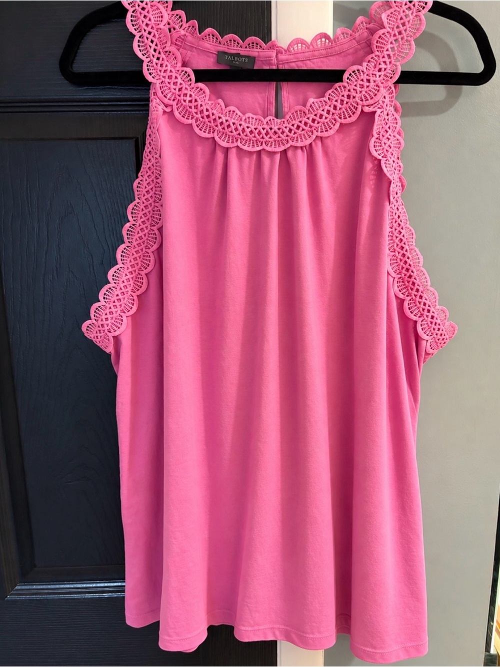 Talbots Bright Pink Crochet-Trim Halter Tank